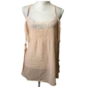Love Sam Women's Blouse Sleeveless Tie Shoulder Sheer Lace Tank Top Peach S NWT